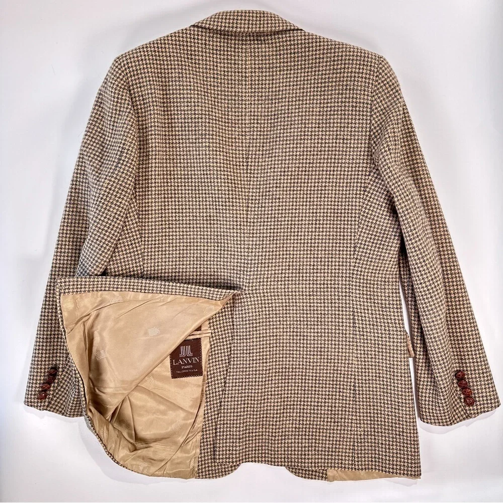 Lanvin Vintage Sport Coat Bonwit Teller Camel Hair Houndstooth Tan 40R